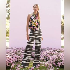 Trina Turk Pant Stripped Wide Leg Navy White Women’s 4
